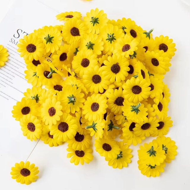 ZQCY Künstliche Sonnenblumen in Gelb für Hochzeiten, Geburtstage und DIY-Dekorationen, Durchmesser: 4 cm - Bild 1