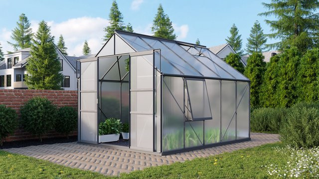 Vitavia Gewächshaus Meridian 2 8300 in Schwarz mit 8,3 m² Fläche, Aluminiumrahmen und 4 mm Polycarbonat-Hohlkammerplatten - Bild 1