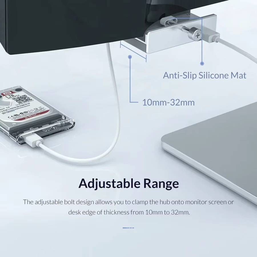 ORICO USB 3.0 Hub mit Netzteil und Clip-Typ als Splitter Adapter für schnelle Datenübertragung, Schwarz - Bild 4