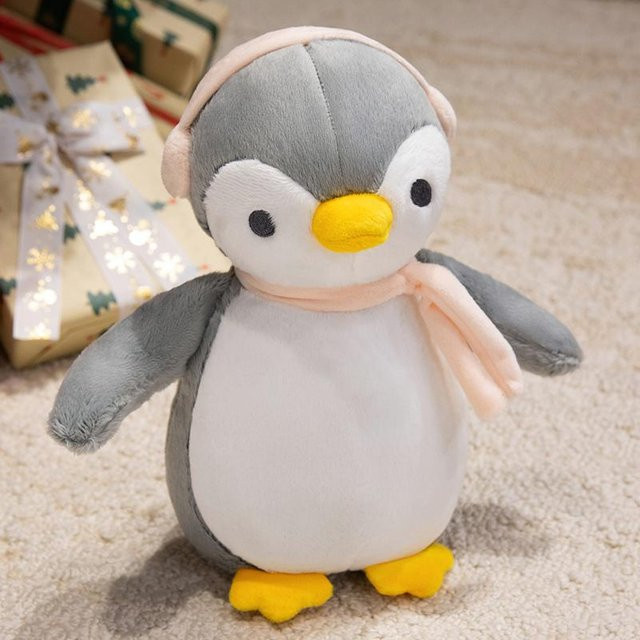 Yiran Health & Beauty Pinguin Plüschtier, 25cm, Grau Blau, Rosa Schal - Bild 1