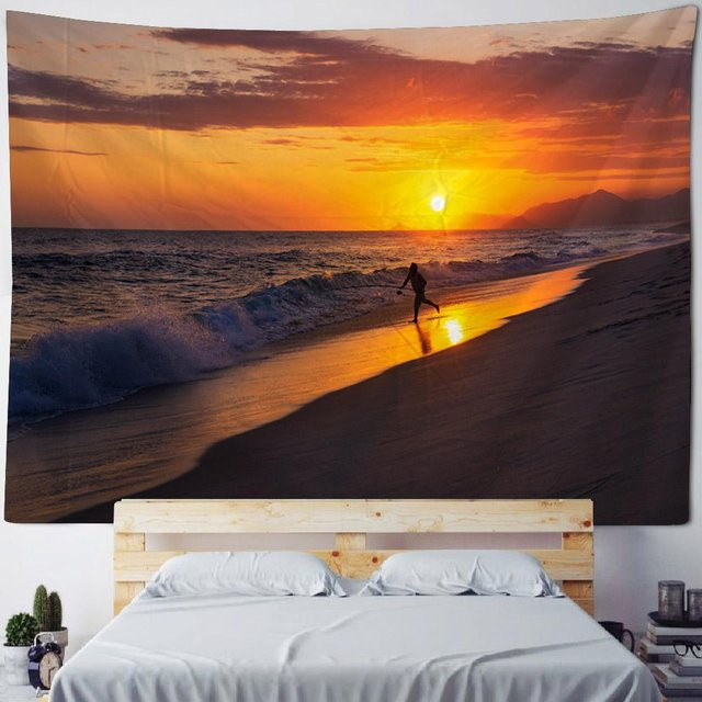 Wandteppich Landschaft mit Ozean und Sonnenuntergang in Orange von JMG Household Supplies, B/H: 70 x 100 cm - Bild 1