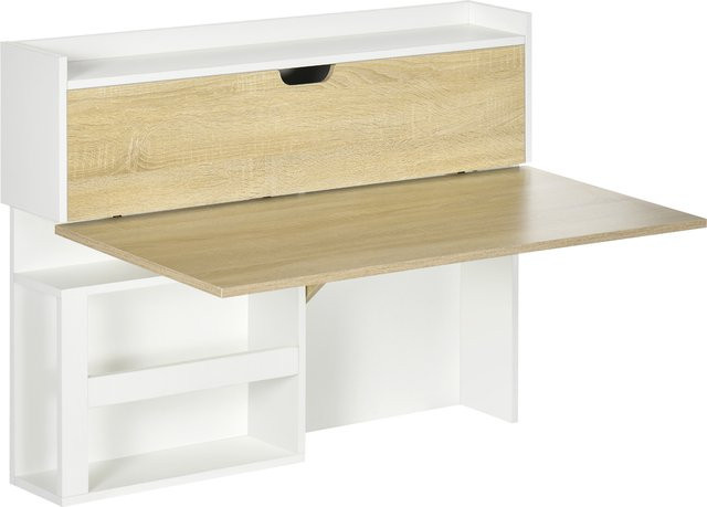HOMCOM Klappbarer Wandtisch mit Stauraumregalen und Schrank in Naturholzoptik - Bild 1