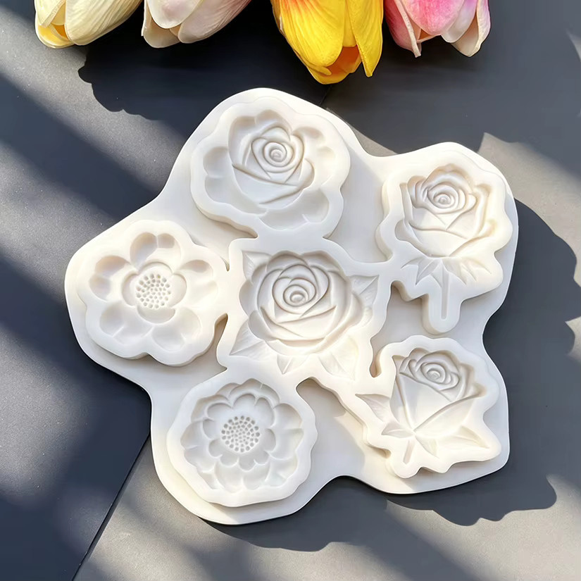 HANDLIFE Rosen-Silikonform für Zuckerguss, Schokolade und Fondant in Grau und Weiß - Bild 3