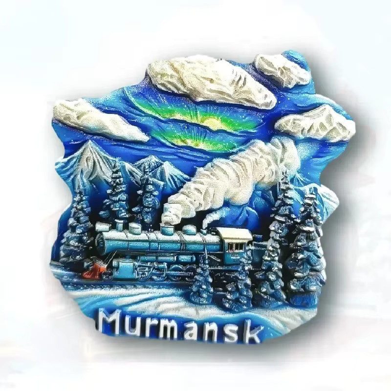 Russland Souvenirs Sibirien Kühlschrankmagnet mit Wintermotiv und Zug in Multicolour - Bild 1