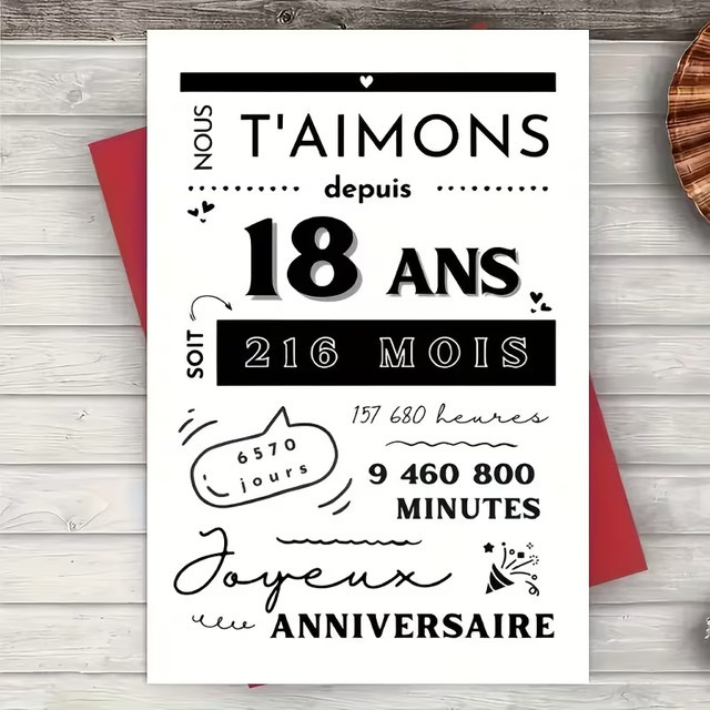 18. Geburtstagskarte im französischen Stil mit der Aufschrift Wir haben dich seit 18 Jahren geliebt, weiß aus Papier - Bild 1