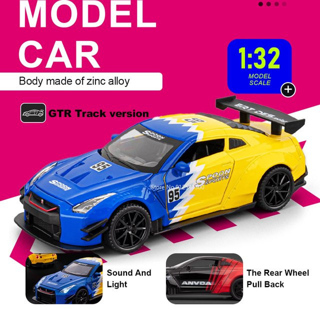 RMZ city GTR R35 Modellauto, 1:32 Maßstab, mit Sound und Licht, Rückziehfunktion, Öffnende Türen - Bild 1