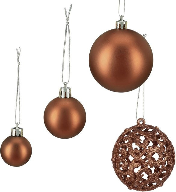 Relaxdays Weihnachtskugeln 100er Set aus Kunststoff in Braun mit glänzenden, matten und glitzernden Oberflächen in 3 Größen von 4 cm bis 7 cm - Bild 1