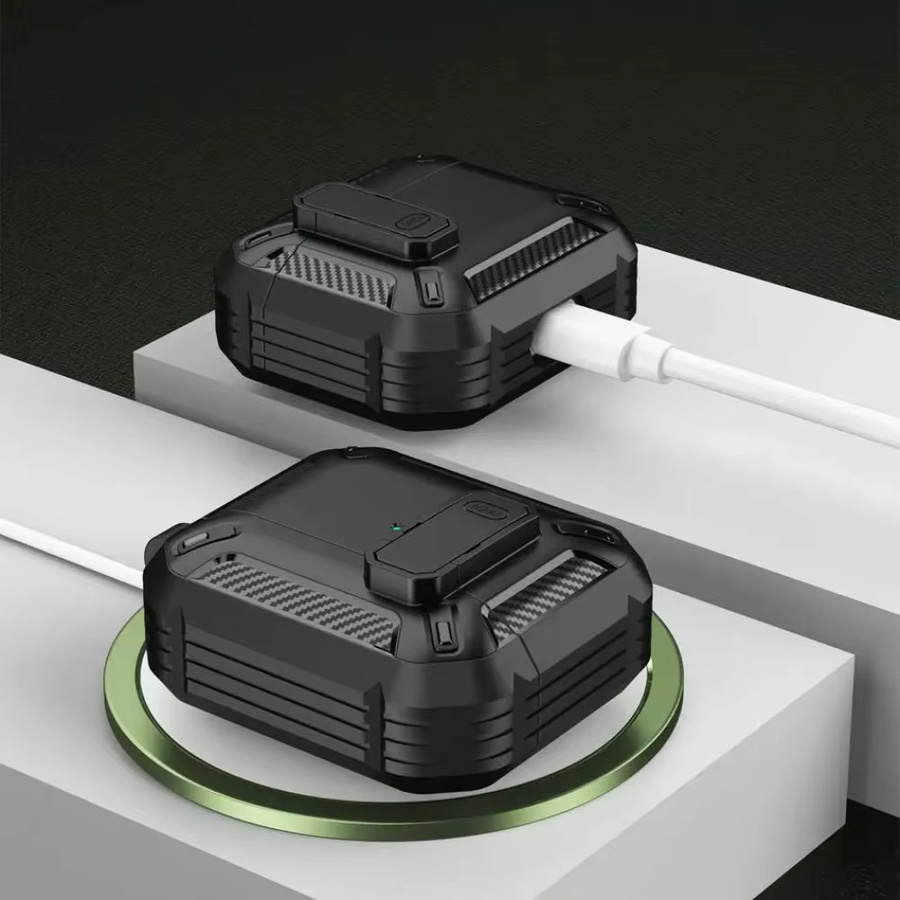 Robuste Kohlefaser Schutzhülle mit Bluetooth-Sicherheitsschloss für Apple AirPods 4 3 2 1 Pro in Schwarz und Gelb - Bild 3