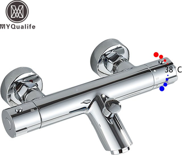 Thermostatische Duscharmatur mit Badewannenarmatur von MYQualife in Chrom/Silber mit Einhebelmischer und langem Auslauf - Bild 1