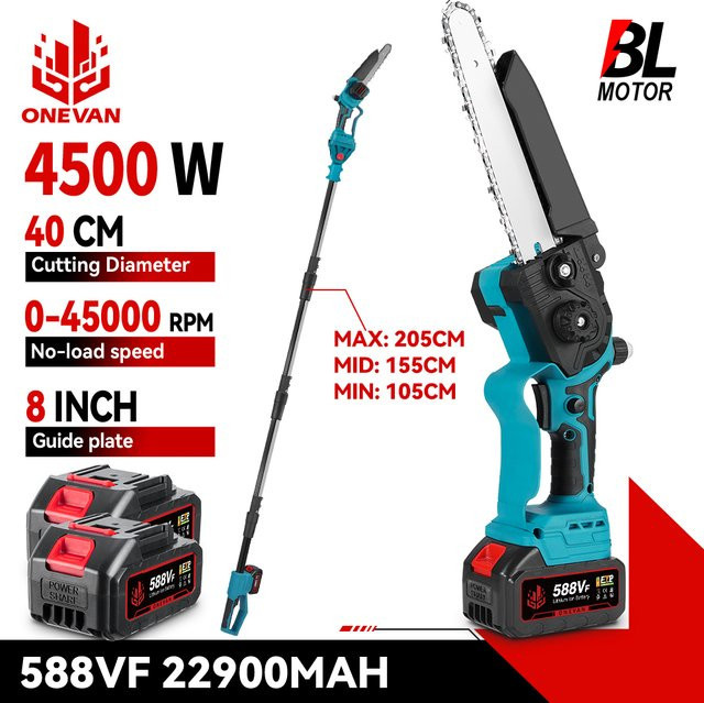 ONEVAN Elektrische Astsäge mit 8 Zoll Bürstenlosem Motor und 40 cm Teleskopstange für Makita 18V LXT Akkus, Mehrfarbig - Bild 1