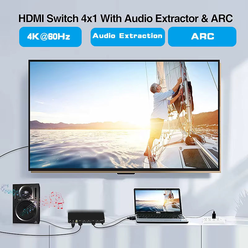 VBDWRM HDMI-Switch mit Audio-Extraktor 4-in-1, 4K 60Hz, HDMI 2.0, HDR und HDCP, Schwarz - Bild 5