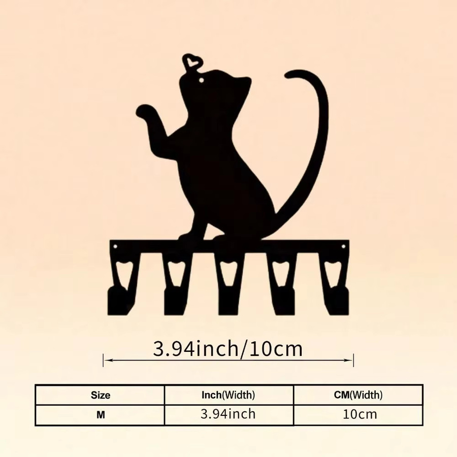 CIFBUY Retro Katzen-Schlüsselhalter aus Metall mit 5 Haken in Schwarz - Bild 3