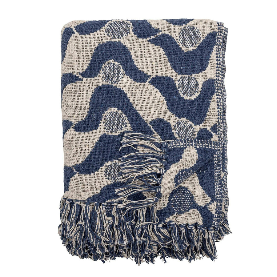 Bloomingville Santena Plaid aus recycelter Baumwolle in Blau, B/B: 130 x 160 cm - Bild 1