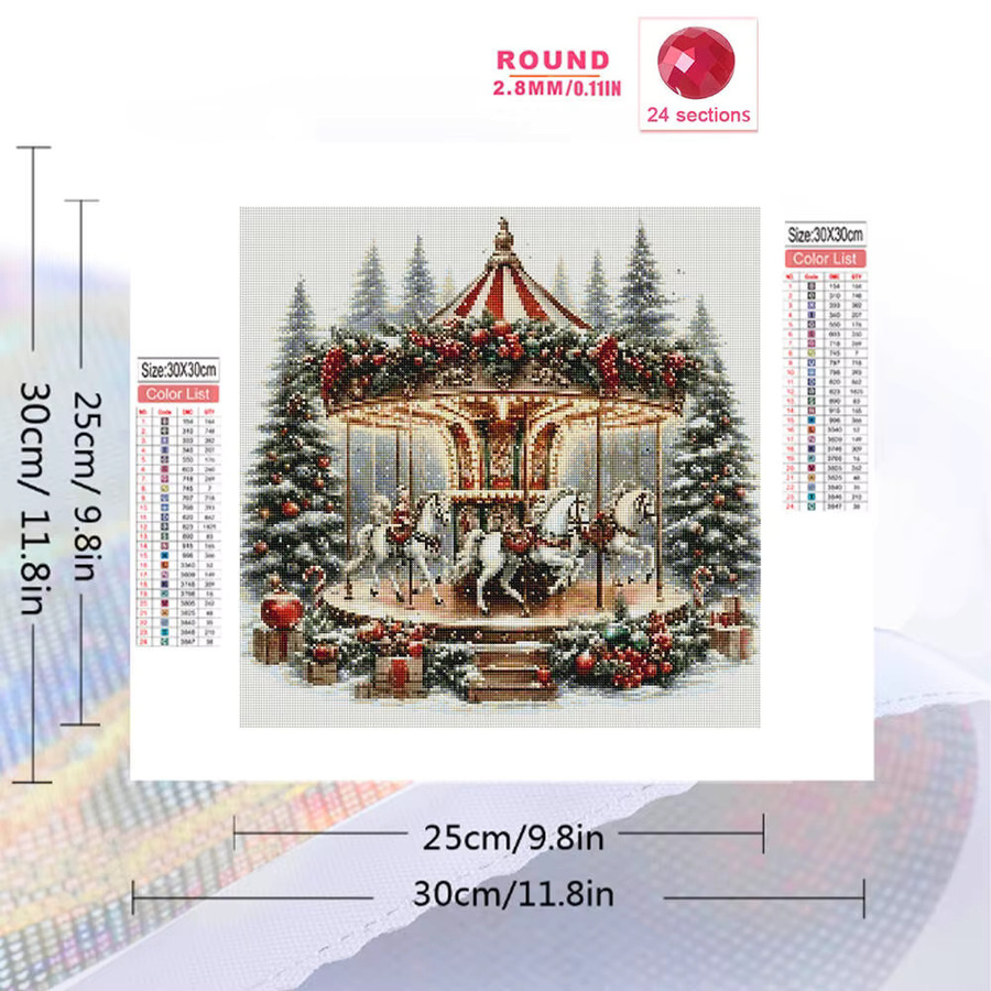 YUTTEE Diamant-Malerei DIY Winterlandschaft mit Karussell und Baum als rundes Diamant-Mosaik in Multicolour, Breite: 20,0 cm, Höhe: 20,0 cm - Bild 2