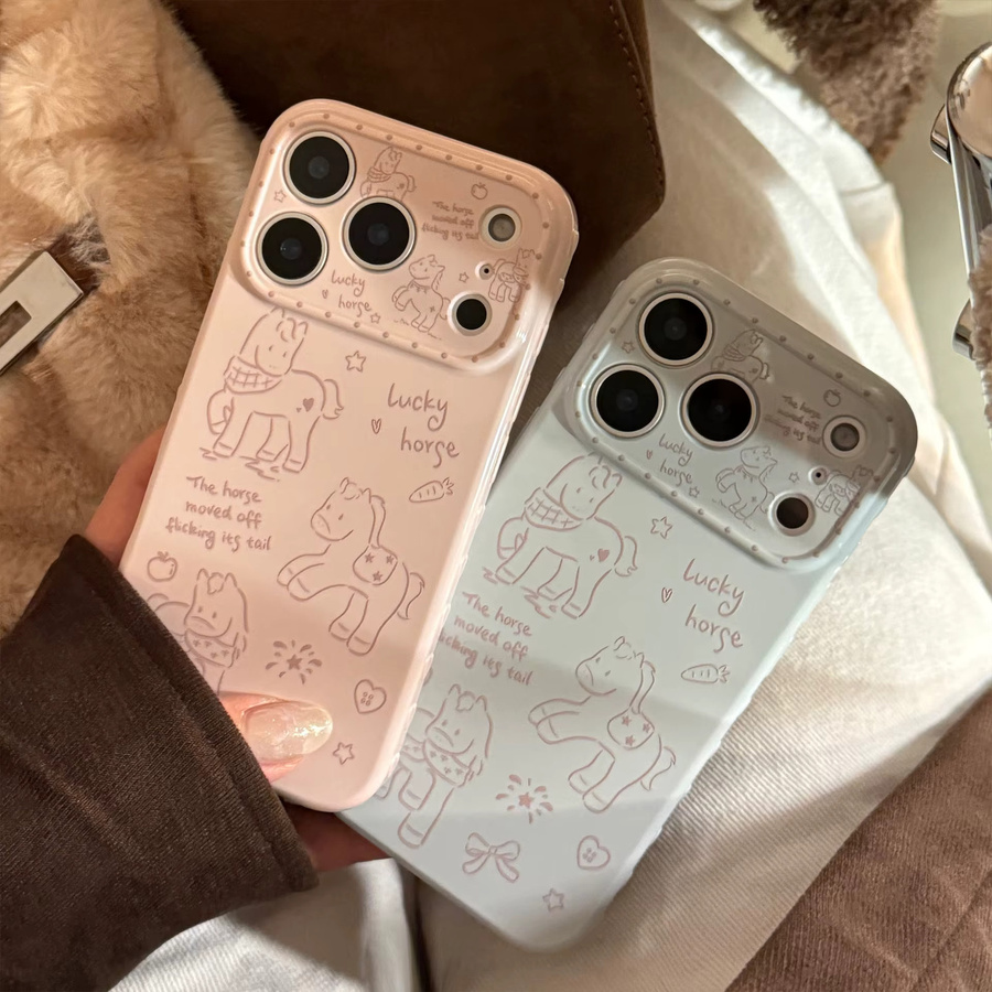 Potdemiel Handyhülle mit Koreanischem Cartoon Pony Graffiti Design für iPhone 12 bis iPhone 17 Pro Max, Stoßfestes Softcover, Mehrfarbig - Bild 2