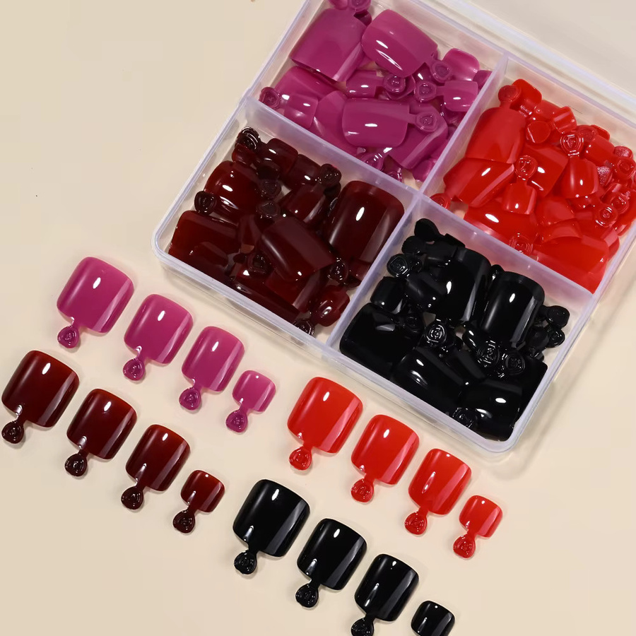 MingLee Künstliche Zehennägel, Schwarz Rot, Glänzend, 96 Stück - Bild 2