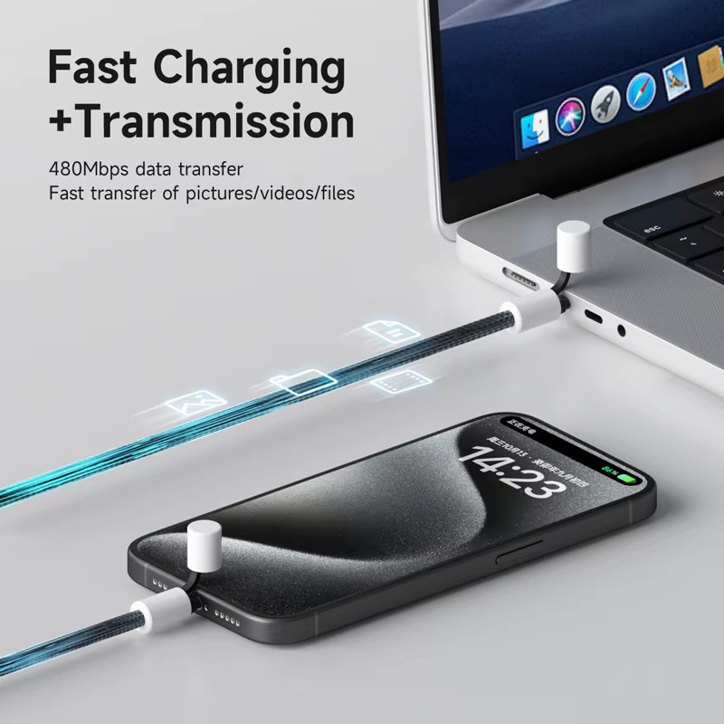Hagibis USB-C-auf-USB-C-Kabel mit Schutzkappe, 240 W PD 3.1 Schnellladekabel für iPhone 16/17, MacBook Pro und iPad, Schwarz/Orange - Bild 3