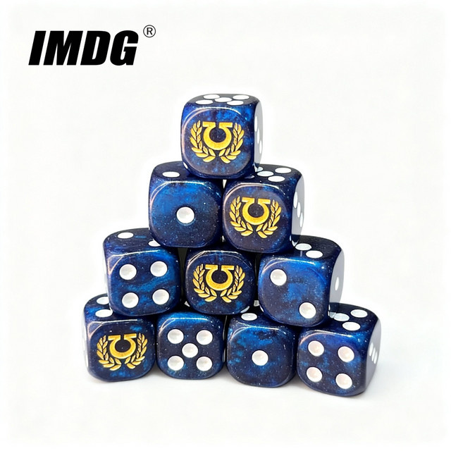 13th Legion Extreme Warriors Omega Emblem D6 Würfel, 10er Set, Blau Gold, Acrylwürfel - Bild 1