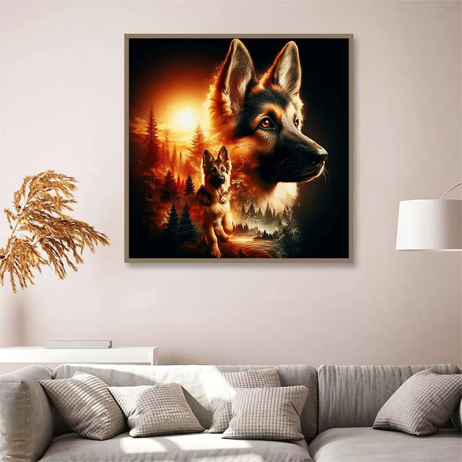Huacan Diamant-Gemälde Hund in Tierlandschaft als rundes Diamant-Mosaik in Multicolour zur Wanddekoration - Bild 2