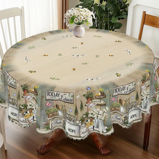 JINGYUE Pet Weihnachts-Tischdecke im Vintage-Bauernhaus-Stil mit Weihnachtsmann, Rentier und Weihnachtsbaum, Beige, B: 140 cm, T: 180 cm - Bild 1