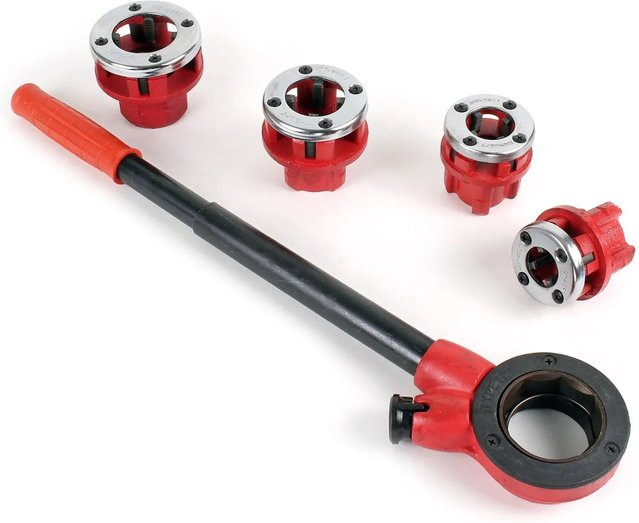 Wiltec Gewindeschneider Set aus Stahl in Silber und Rot, 7-teilig mit Rohrschneider und Schneidkluppe - Bild 1