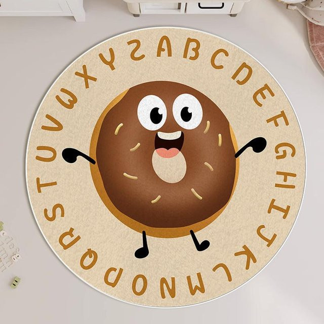 Runder Kinderzimmer Teppich mit Cartoon-Motiv in Beige, Verdickte Bodenmatte aus Polyester für Schlafzimmer und Wohnzimmer, Durchmesser: 80 cm - Bild 1