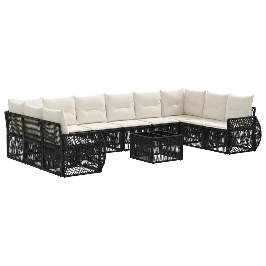 vidaXL Gartensofa-Set 11-tlg. aus Poly-Rattan in Schwarz und Cremeweiß mit Polsterung und Couchtisch - Bild 2