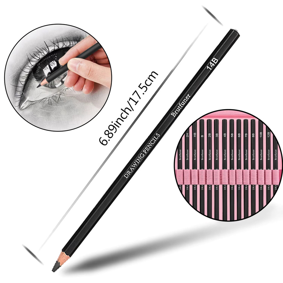 Professionelles 26-teiliges Skizzier- und Zeichenstift-Set aus Graphit und Kohle in Braun für Künstler und Erwachsene - Bild 2