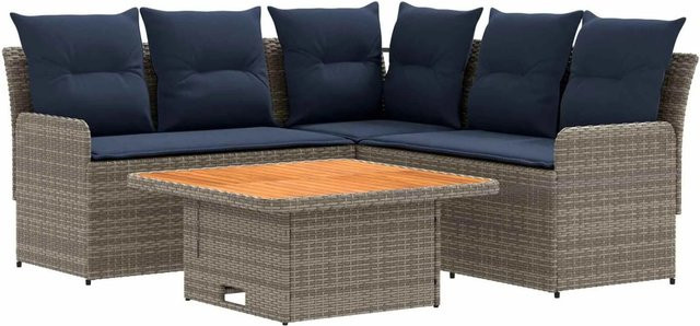 vidaXL Gartenmöbel-Set aus PE-Rattan mit 4 Kissen in Grau und Marineblau - Bild 1
