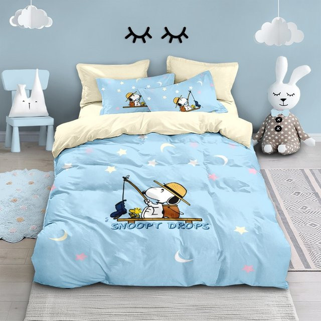 Enesco Familien-Bettwäsche-Set mit Cartoon-Hund- und Buchmotiv in Blau für Kinder - Bild 1