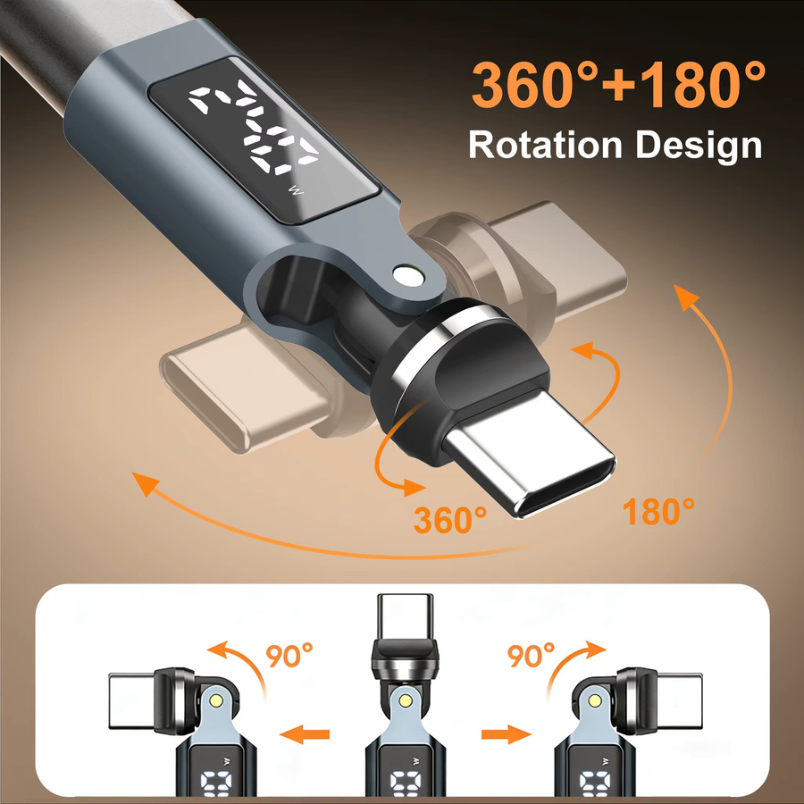 MOSHOU USB-C-zu-C-Adapter mit 240W Schnellladefunktion, 480Mbps Datenübertragung und drehbarer digitaler Anzeige für dein Telefon - Bild 5