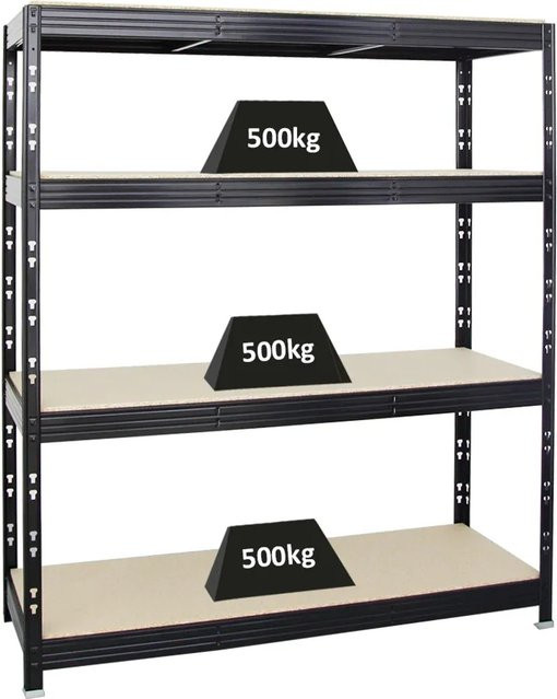 PROREGAL Profi Schwerlastregal Rhino Schwarz mit 4 verstellbaren Spanplatten-Ebenen, H x B x T: 180 x 160 x 60 cm - Bild 1