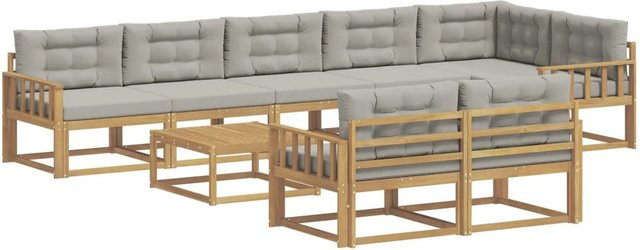 vidaXL Outdoor-Sofagarnitur aus Akazienholz in U-Form, 9-teiliges Set in Weiß und Hellgrau, B/T/H: 79 x 79 x 37 cm - Bild 1