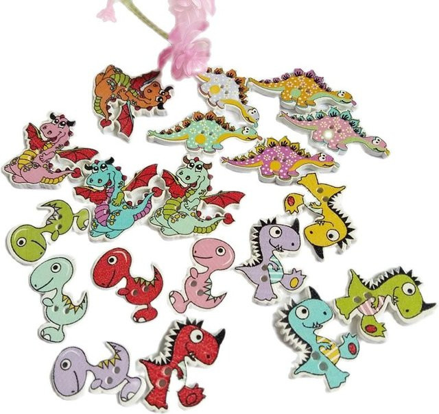 50 Stück gemischte Dinosaurier-Holzknöpfe in Multicolour für Nähen und Scrapbooking mit 2 Löchern - Bild 1