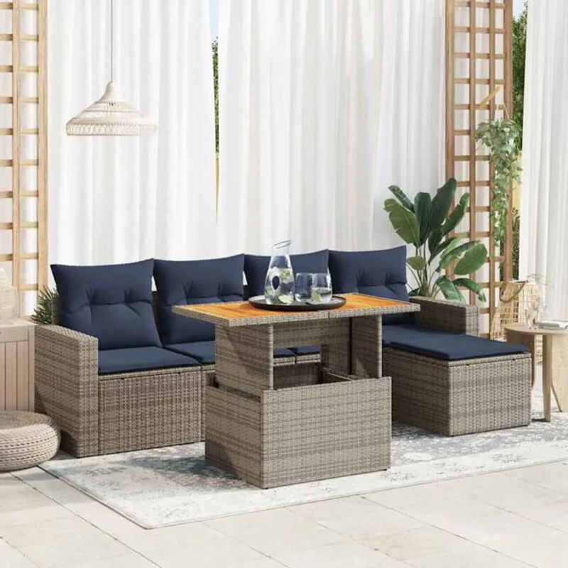 6-teilige Garten-Sofagarnitur mit Kissen aus Polyrattan in Grau von vidaxl - Bild 1
