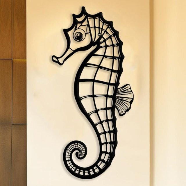 CIFBUY Seepferdchen Metall-Wandkunst in Schwarz für maritime Dekoration und Strandhaus-Design - Bild 1
