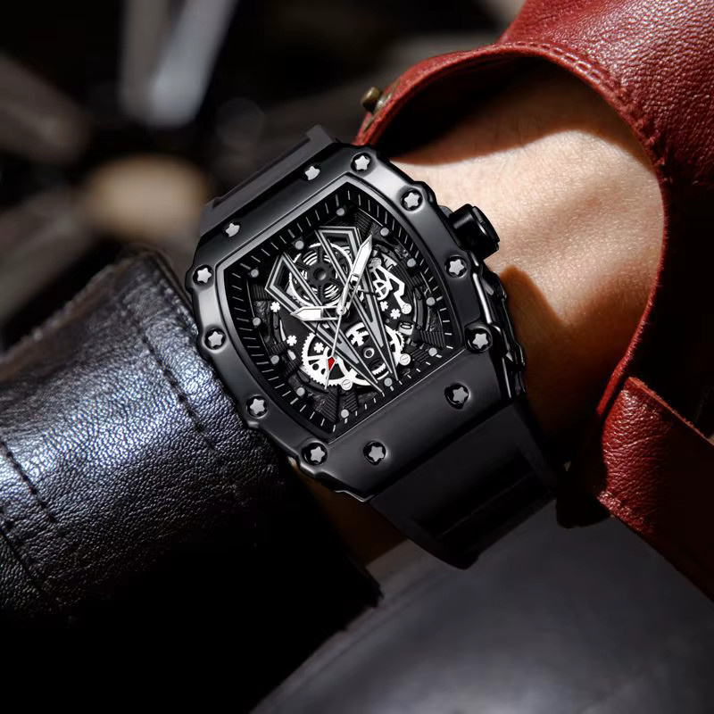 Mairuige Armbanduhr Quarz, Weinfass Form, Schwarz, Herren - Bild 2