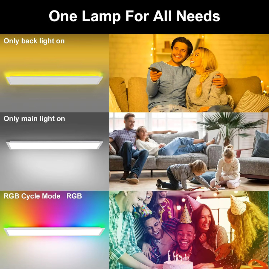 Oraymin LED-Panel-Deckenleuchte RGB, dimmbar mit Fernbedienung, 30W, 3300LM, Weiß, Breite: 100 cm - Bild 7