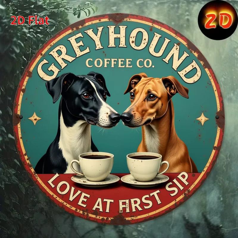 Rundes Metallschild Potdemiel Windhunde beim Kaffeetrinken zur Wanddekoration Durchmesser: 19,8 cm - Bild 3