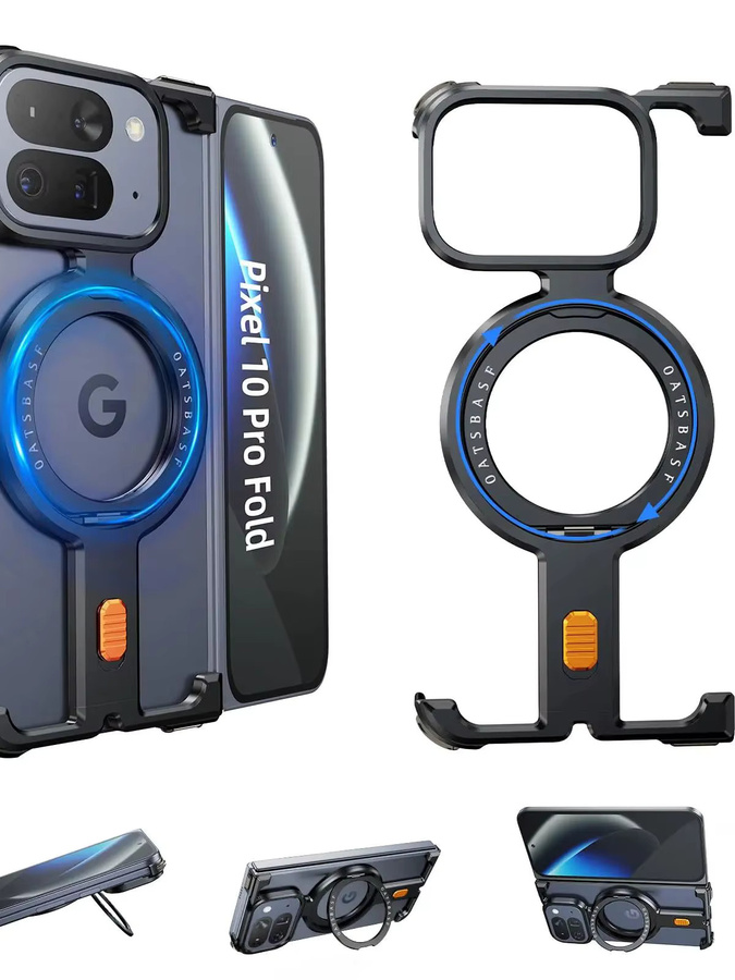 Eary Handyhülle für Google Pixel 10 Pro Fold in Schwarz mit Magsafe Metallring und drehbarem Ständer für 360 Grad Schutz - Bild 7