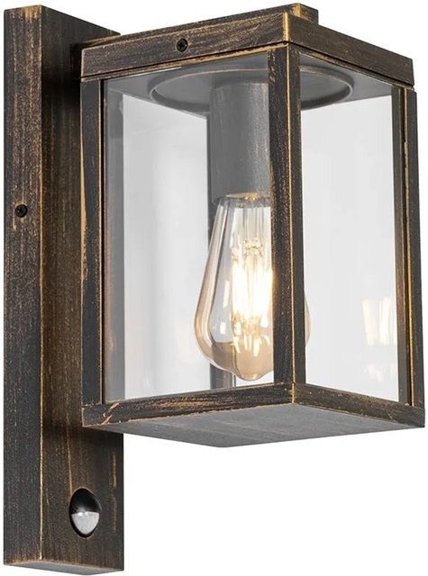 QAZQA Außenwandlaterne Charlois aus Aluminium in AntikGold mit Bewegungssensor und IP44 Schutz für Garten, Balkon und Terrasse, Fassung E27 - Bild 1