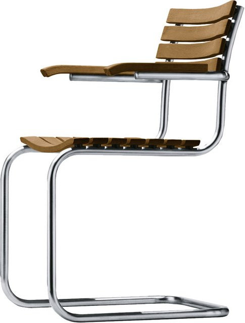 Thonet S 40 F Freischwinger All Seasons aus geöltem Iroko-Holz und Edelstahl in Braun - Bild 1