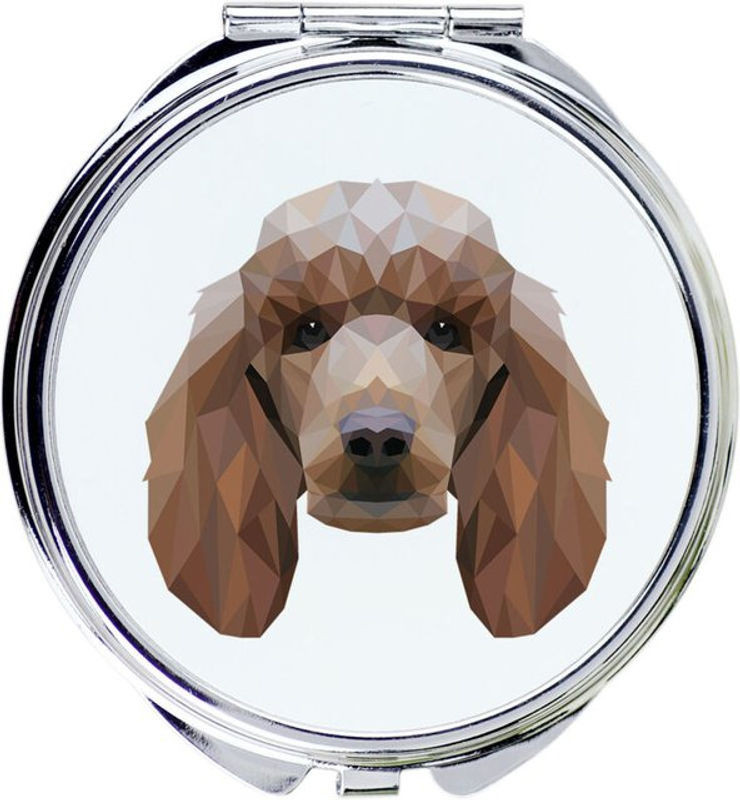 Runder Wandspiegel Pudel mit Foto und geometrischer Aufschrift von Art-dog in Weiß und Mehrfarbig aus Metall - Bild 1