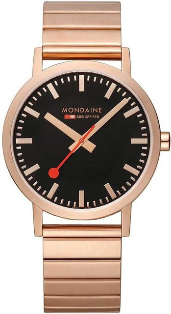 Mondaine Armbanduhr, Quarz, Edelstahl, Schwarz, Rosé, 40 mm, Unisex - Bild 1