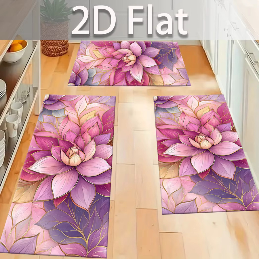 VIKAMA Lotusteppich in Pink mit floralem Design für Wohnzimmer, Schlafzimmer, Küche oder Garten - Bild 2