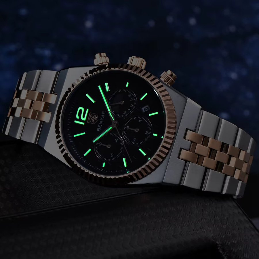 BENYAR Chronograph, Mondphase, Quarz, Edelstahl, Schwarz, Herren - Bild 4