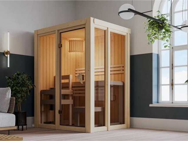 Karibu Innensauna Paradiso aus Fichte in Braun ohne Ofen B: 192 cm, T: 139 cm, H: 104 cm - Bild 1