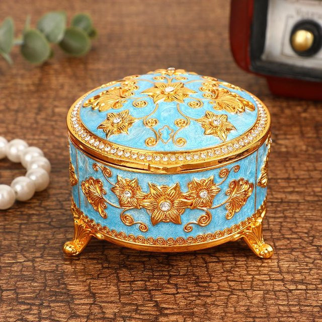 Schmuckschatulle StellarSips, Vintage, Blumendesign, Blue beige, Unisex - Bild 1