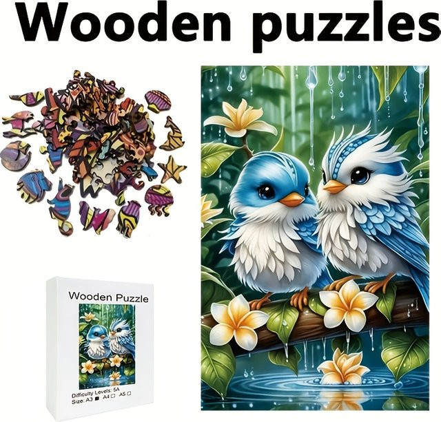 Platinum Challenger Holzpuzzle, zwei blaue Vögel im verzauberten Regenwald, Fortgeschritten - Bild 1