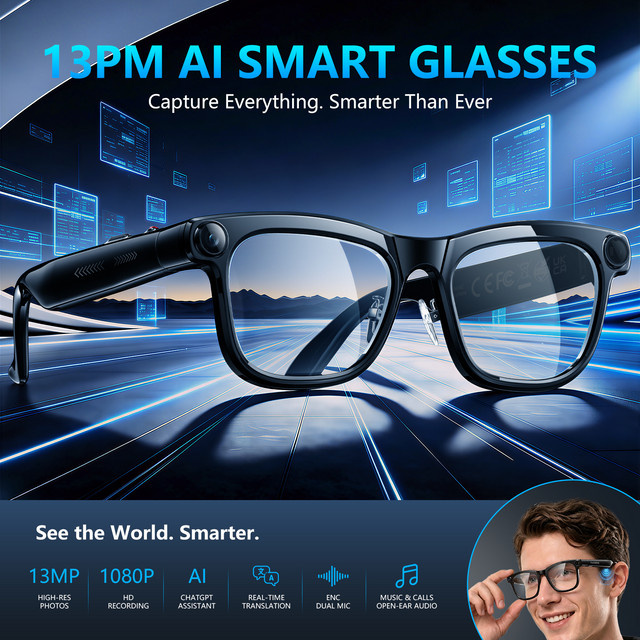 KAIGERR AI Smart-Brille mit 4K Kamera, Bluetooth-Anruf, Sprachübersetzung und Fotoerkennung, schwarze Sonnenbrille für Damen und Herren - Bild 1